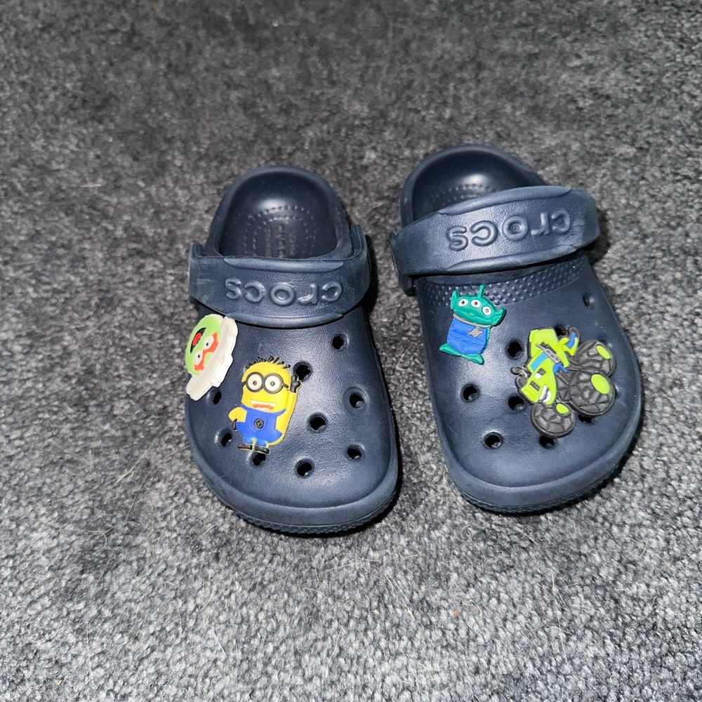 Toddler Crocs Navy Blue with Pins